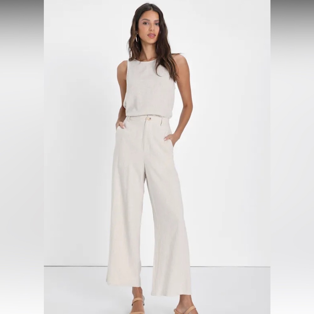 Lulu's Cream Wide Linen Pants